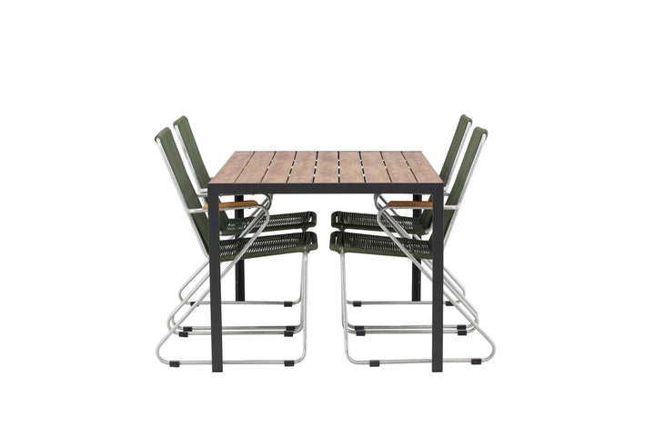 Venture Home Break Diningtable Alumnium - Black / Nature Rectangular 90*150* +Bois Diningchair Steel - Silver / Green Rope _4