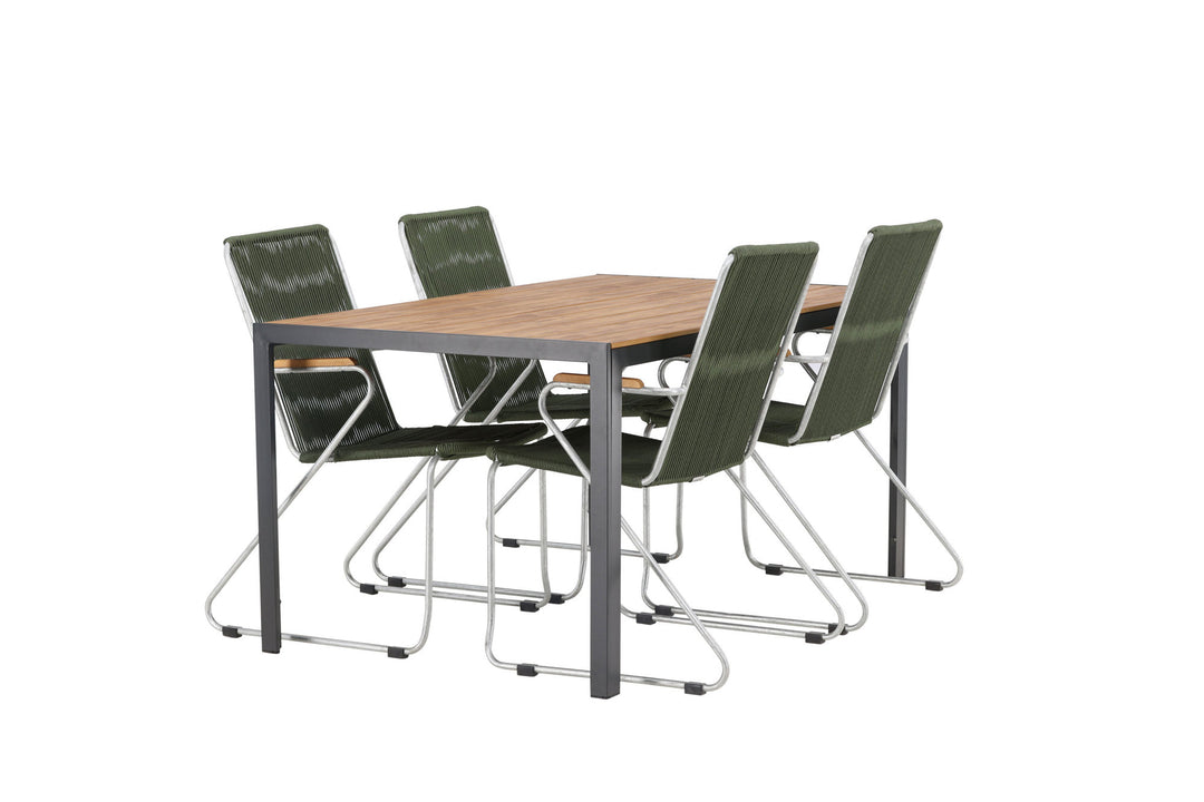 Venture Home Break Diningtable Alumnium - Black / Nature Rectangular 90*150* +Bois Diningchair Steel - Silver / Green Rope _4