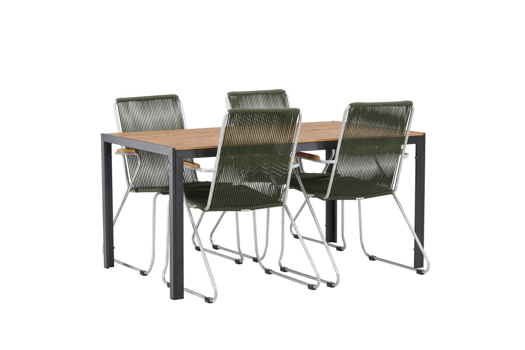 Venture Home Break Diningtable Alumnium - Black / Nature Rectangular 90*150* +Bois Diningchair Steel - Silver / Green Rope _4