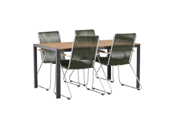 Venture Home Break Diningtable Alumnium - Black / Nature Rectangular 90*150* +Bois Diningchair Steel - Silver / Green Rope _4