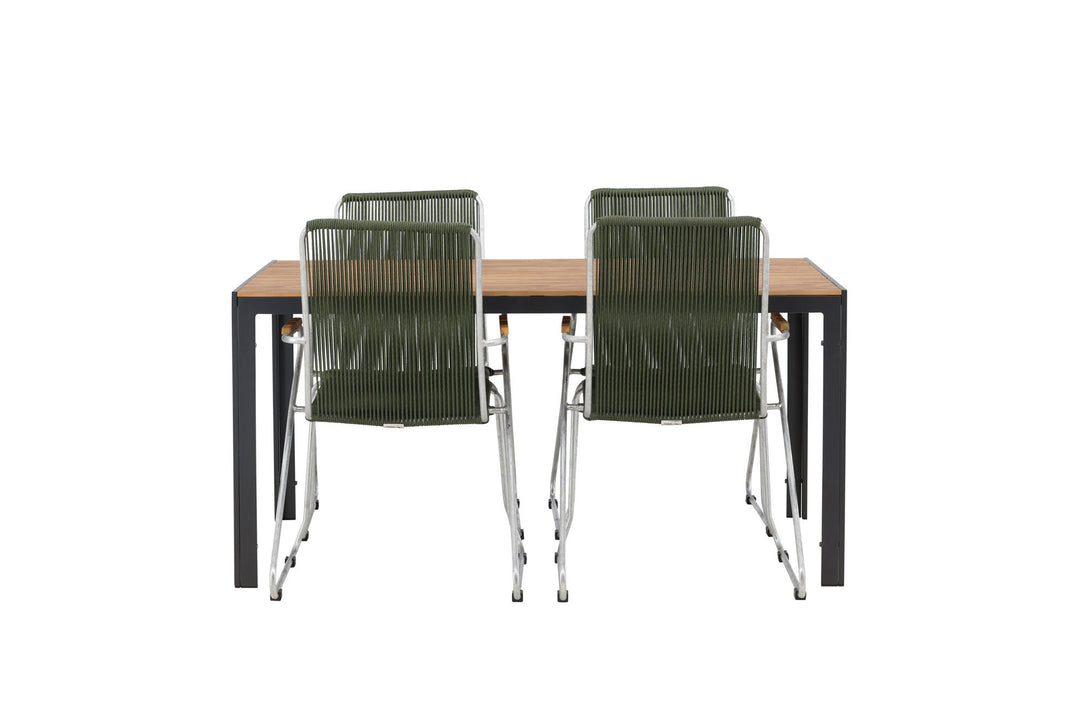 Venture Home Break Diningtable Alumnium - Black / Nature Rectangular 90*150* +Bois Diningchair Steel - Silver / Green Rope _4