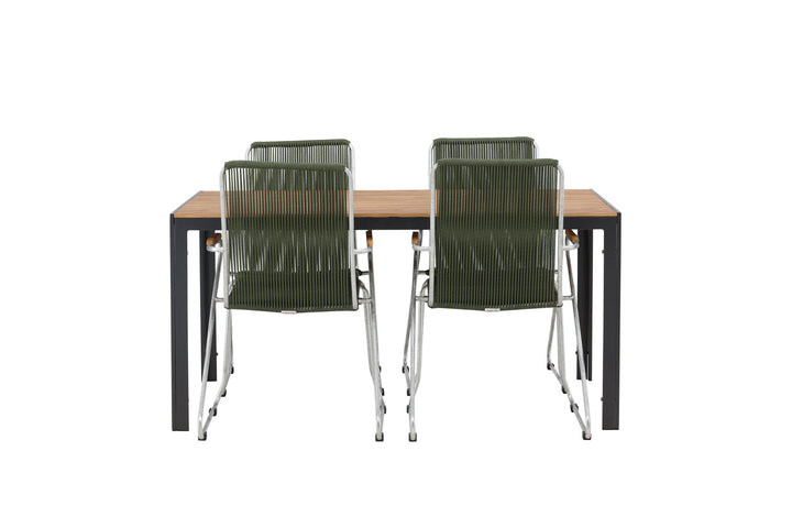 Venture Home Break Diningtable Alumnium - Black / Nature Rectangular 90*150* +Bois Diningchair Steel - Silver / Green Rope _4