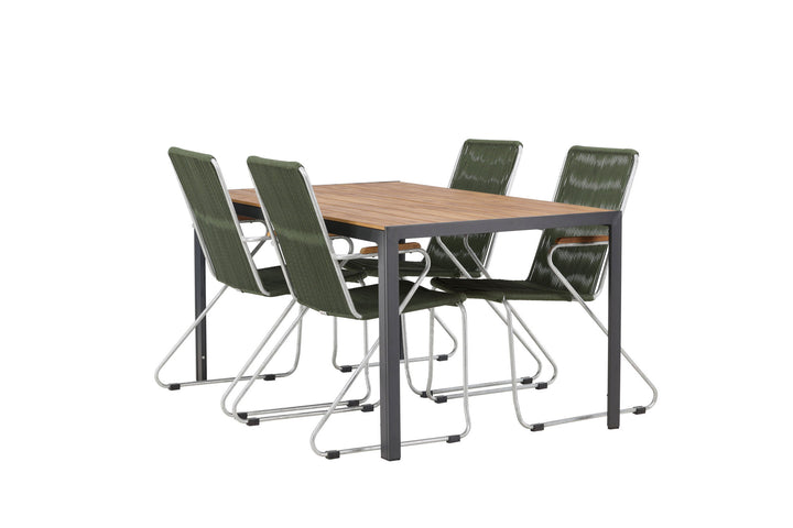 Venture Home Break Diningtable Alumnium - Black / Nature Rectangular 90*150* +Bois Diningchair Steel - Silver / Green Rope _4