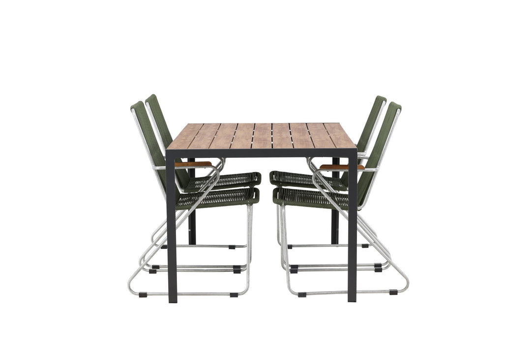 Venture Home Break Diningtable Alumnium - Black / Nature Rectangular 90*150* +Bois Diningchair Steel - Silver / Green Rope _4