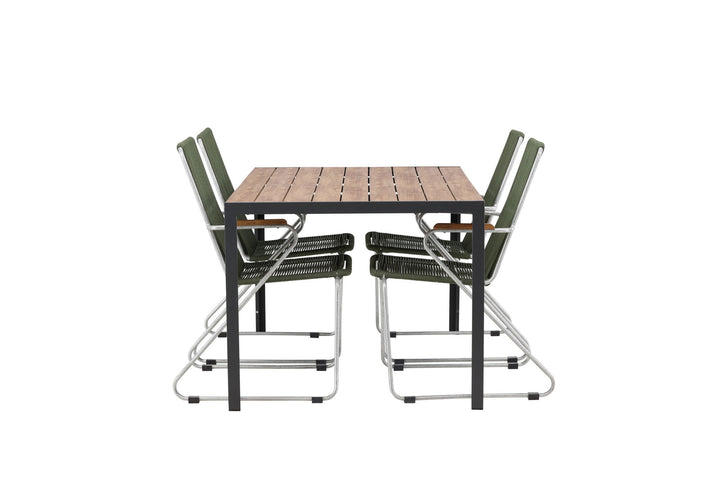 Venture Home Break Diningtable Alumnium - Black / Nature Rectangular 90*150* +Bois Diningchair Steel - Silver / Green Rope _4