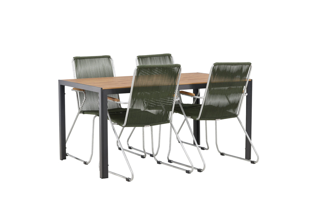 Venture Home Break Diningtable Alumnium - Black / Nature Rectangular 90*150* +Bois Diningchair Steel - Silver / Green Rope _4