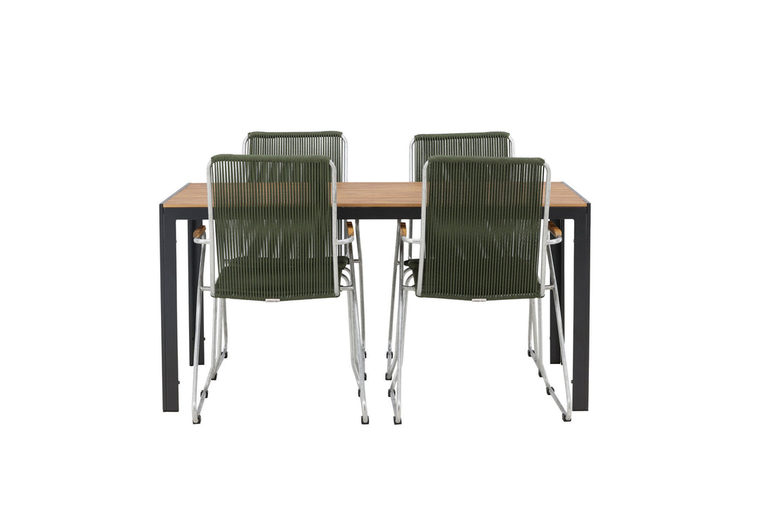 Venture Home Break Diningtable Alumnium - Black / Nature Rectangular 90*150* +Bois Diningchair Steel - Silver / Green Rope _4