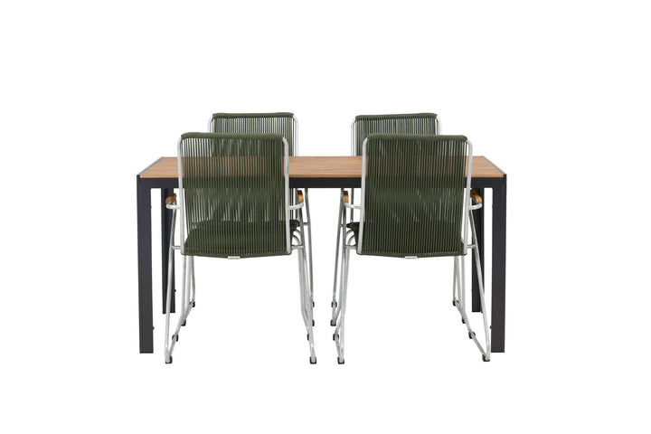 Venture Home Break Diningtable Alumnium - Black / Nature Rectangular 90*150* +Bois Diningchair Steel - Silver / Green Rope _4