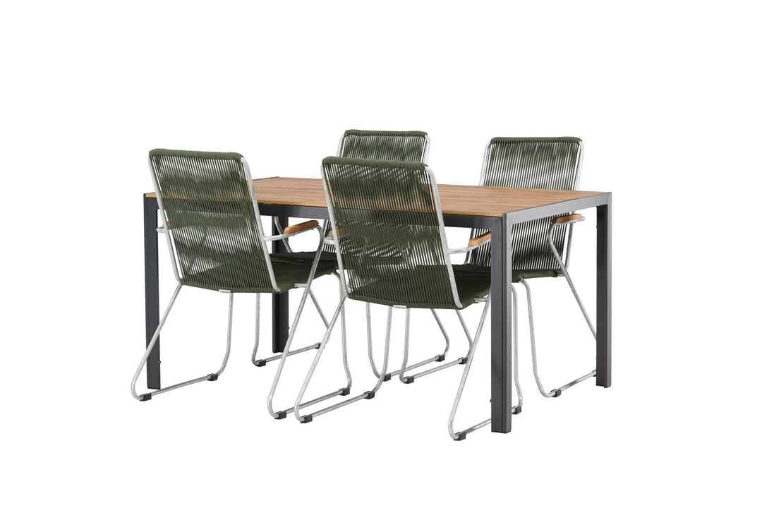 Venture Home Break Diningtable Alumnium - Black / Nature Rectangular 90*150* +Bois Diningchair Steel - Silver / Green Rope _4