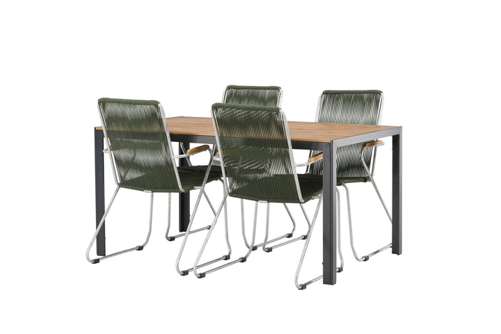 Venture Home Break Diningtable Alumnium - Black / Nature Rectangular 90*150* +Bois Diningchair Steel - Silver / Green Rope _4