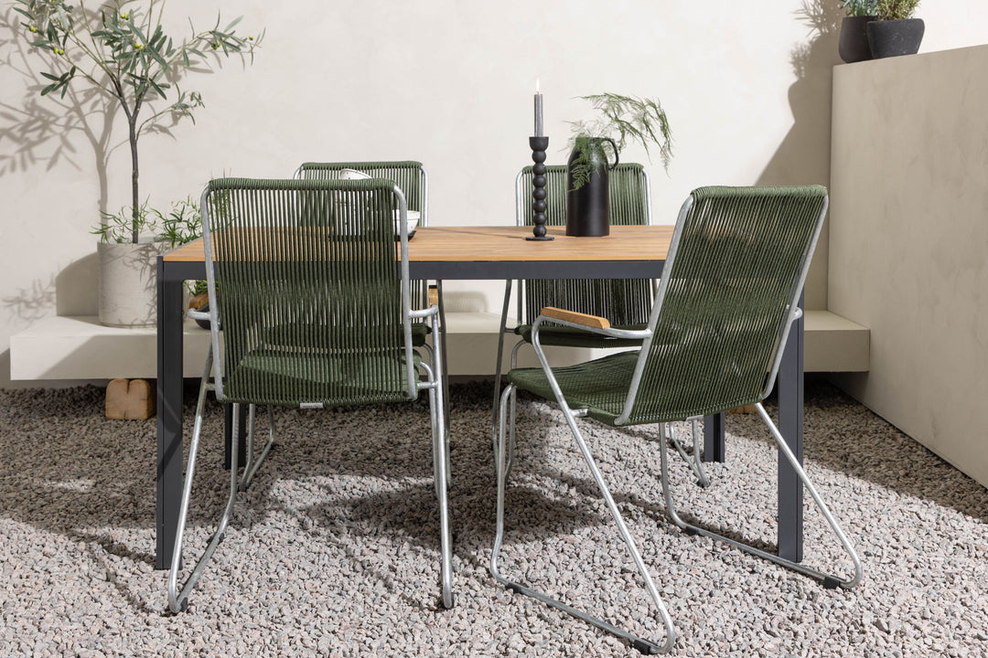 Venture Home Break Diningtable Alumnium - Black / Nature Rectangular 90*150* +Bois Diningchair Steel - Silver / Green Rope _4