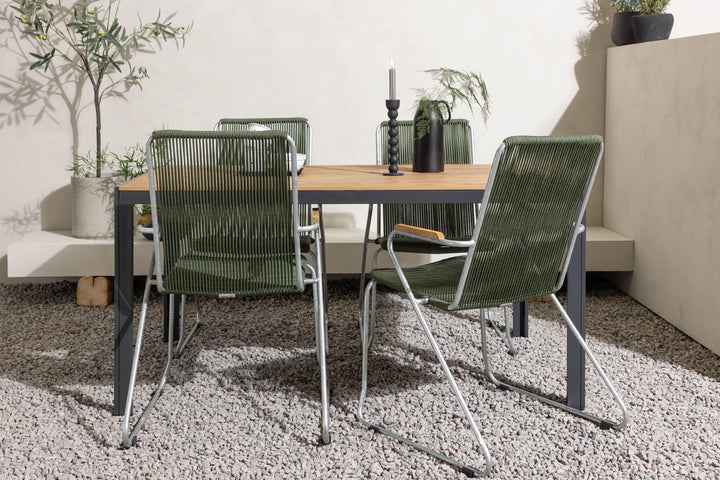 Venture Home Break Diningtable Alumnium - Black / Nature Rectangular 90*150* +Bois Diningchair Steel - Silver / Green Rope _4