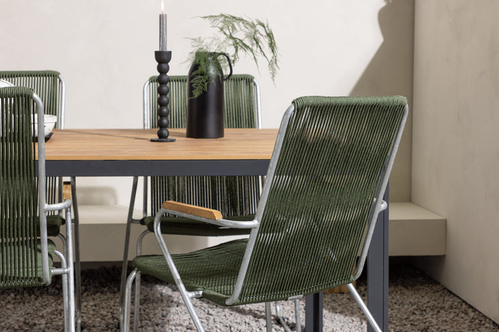 Venture Home Break Diningtable Alumnium - Black / Nature Rectangular 90*150* +Bois Diningchair Steel - Silver / Green Rope _4