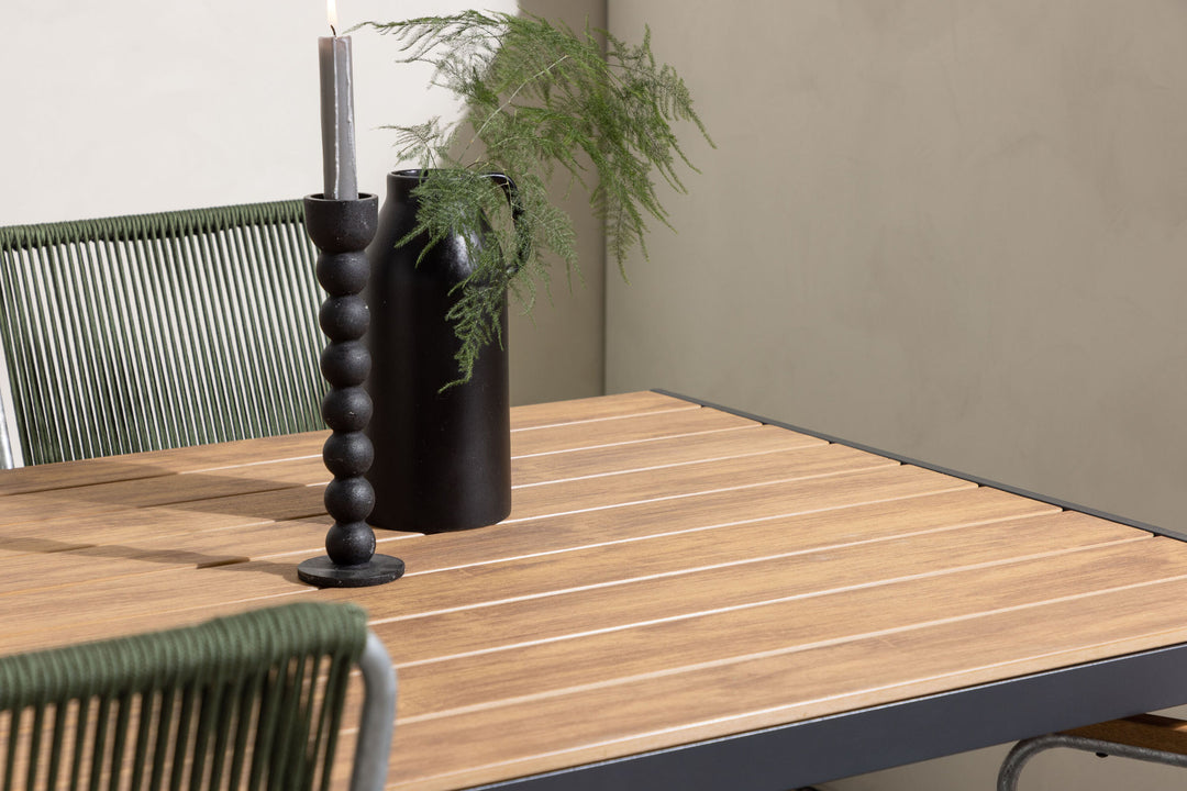 Venture Home Break Diningtable Alumnium - Black / Nature Rectangular 90*150* +Bois Diningchair Steel - Silver / Green Rope _4