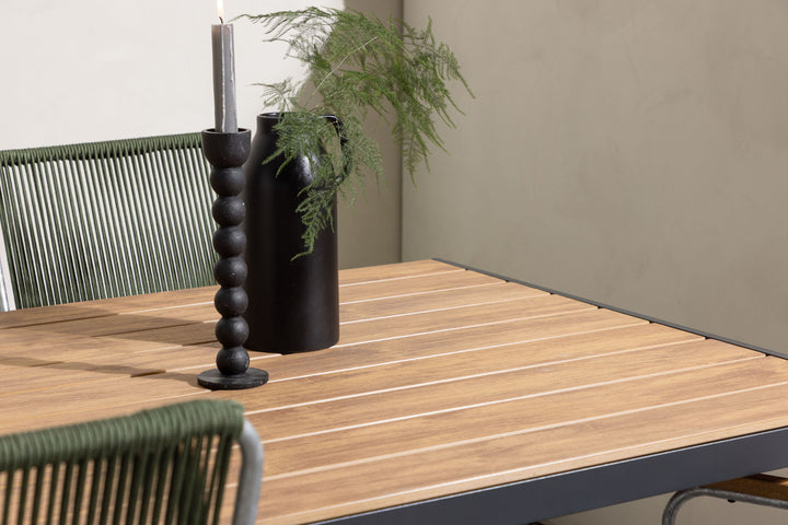 Venture Home Break Diningtable Alumnium - Black / Nature Rectangular 90*150* +Bois Diningchair Steel - Silver / Green Rope _4
