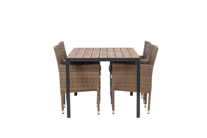 Venture Home Break Diningtable Alumnium - Black / Nature Rectangular 90*150* +Malina Diningchair Alumnium - Nature / Wicker _4