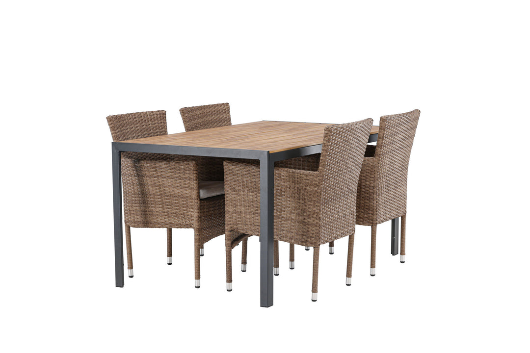 Venture Home Break Diningtable Alumnium - Black / Nature Rectangular 90*150* +Malina Diningchair Alumnium - Nature / Wicker _4