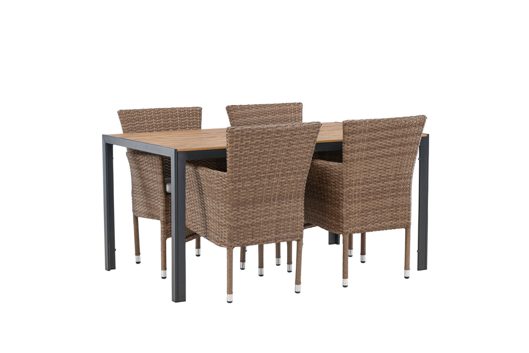 Venture Home Break Diningtable Alumnium - Black / Nature Rectangular 90*150* +Malina Diningchair Alumnium - Nature / Wicker _4