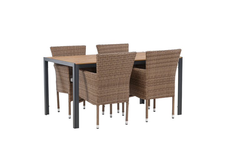 Venture Home Break Diningtable Alumnium - Black / Nature Rectangular 90*150* +Malina Diningchair Alumnium - Nature / Wicker _4