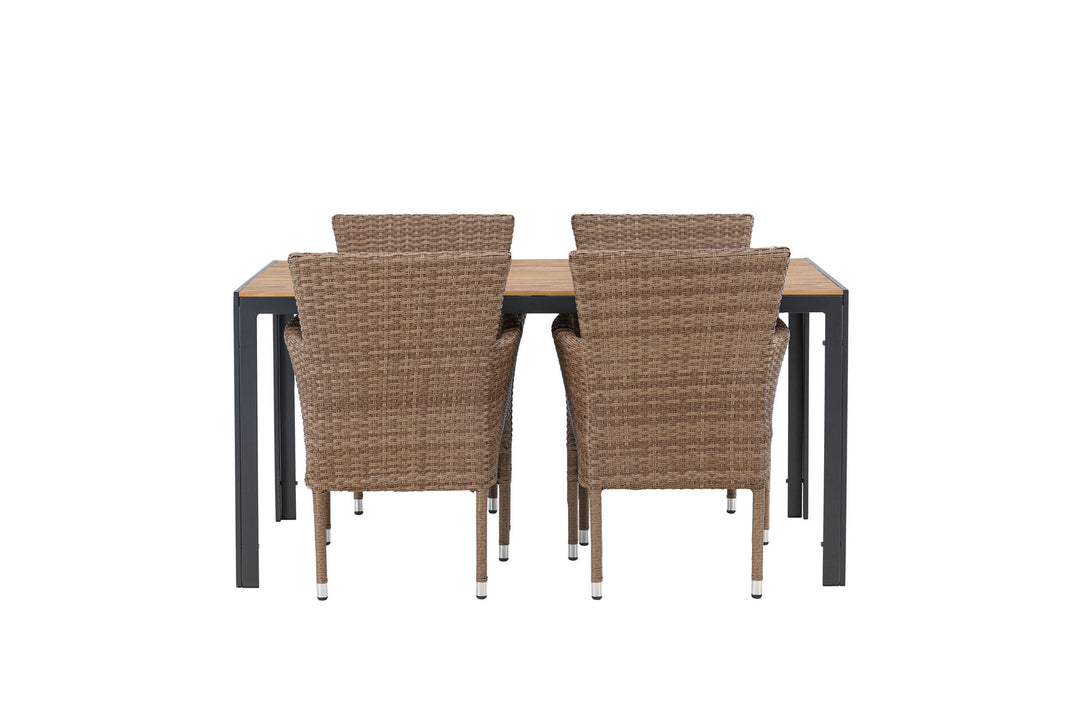 Venture Home Break Diningtable Alumnium - Black / Nature Rectangular 90*150* +Malina Diningchair Alumnium - Nature / Wicker _4