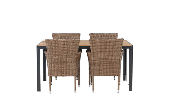 Venture Home Break Diningtable Alumnium - Black / Nature Rectangular 90*150* +Malina Diningchair Alumnium - Nature / Wicker _4