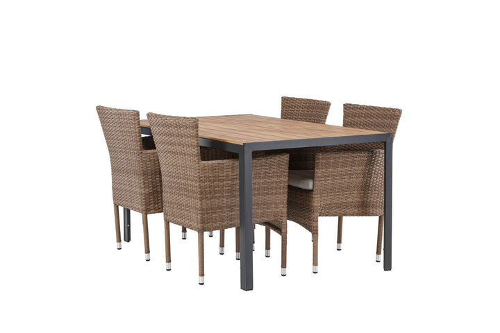 Venture Home Break Diningtable Alumnium - Black / Nature Rectangular 90*150* +Malina Diningchair Alumnium - Nature / Wicker _4