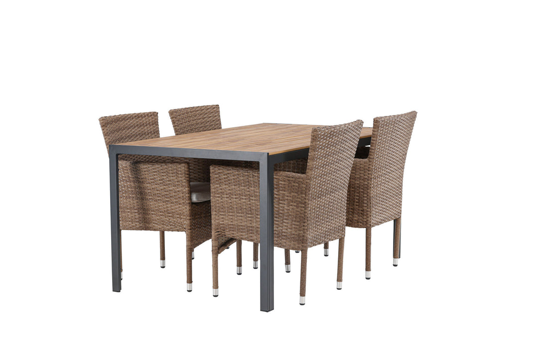 Venture Home Break Diningtable Alumnium - Black / Nature Rectangular 90*150* +Malina Diningchair Alumnium - Nature / Wicker _4