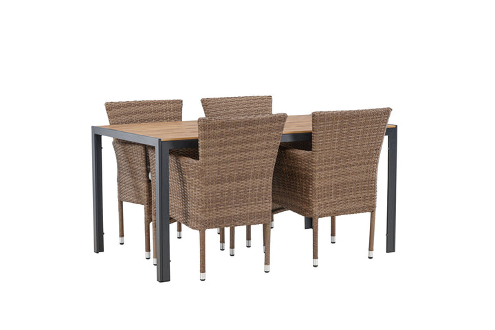 Venture Home Break Diningtable Alumnium - Black / Nature Rectangular 90*150* +Malina Diningchair Alumnium - Nature / Wicker _4