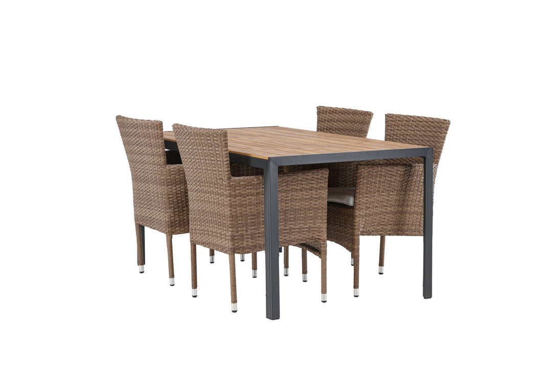 Venture Home Break Diningtable Alumnium - Black / Nature Rectangular 90*150* +Malina Diningchair Alumnium - Nature / Wicker _4