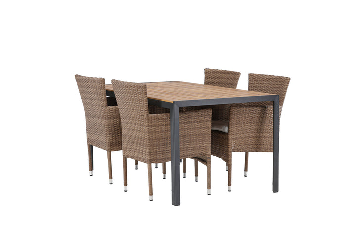 Venture Home Break Diningtable Alumnium - Black / Nature Rectangular 90*150* +Malina Diningchair Alumnium - Nature / Wicker _4