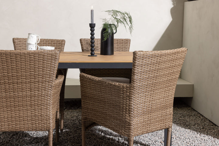 Venture Home Break Diningtable Alumnium - Black / Nature Rectangular 90*150* +Malina Diningchair Alumnium - Nature / Wicker _4