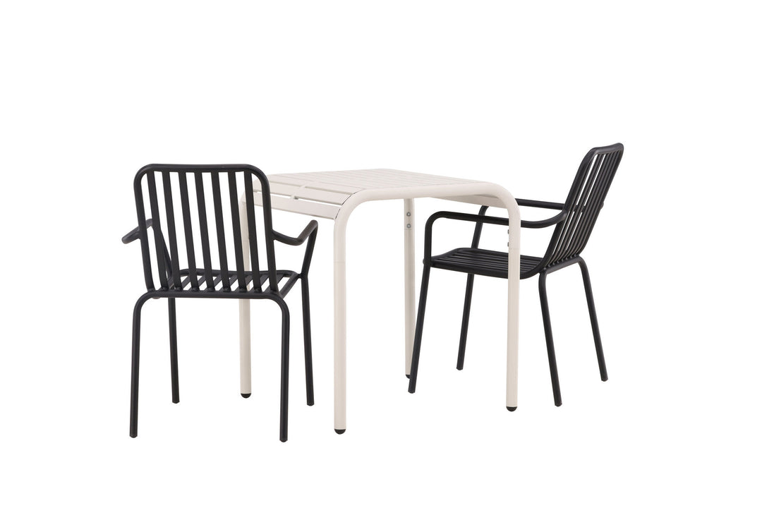 Venture Home Borneo Cafetable Aluminium - Beige / Kvadrat 70*70* +Peking Diningchair Aluminium - Black / _2