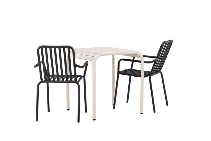 Venture Home Borneo Cafetable Aluminium - Beige / Kvadrat 70*70* +Peking Diningchair Aluminium - Black / _2