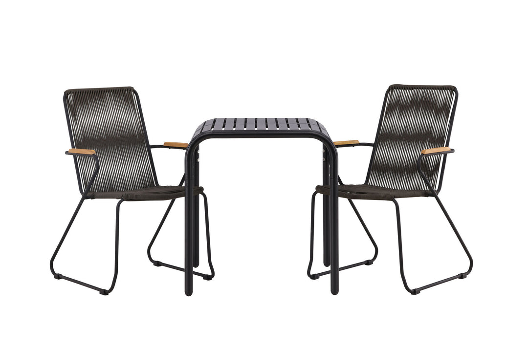 Venture Home Borneo Cafetable Aluminium - Black / Kvadrat 70*70* +Bois Diningchair Steel - Black / Dark Grey Rope _2