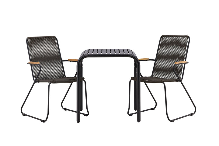Venture Home Borneo Cafetable Aluminium - Black / Kvadrat 70*70* +Bois Diningchair Steel - Black / Dark Grey Rope _2