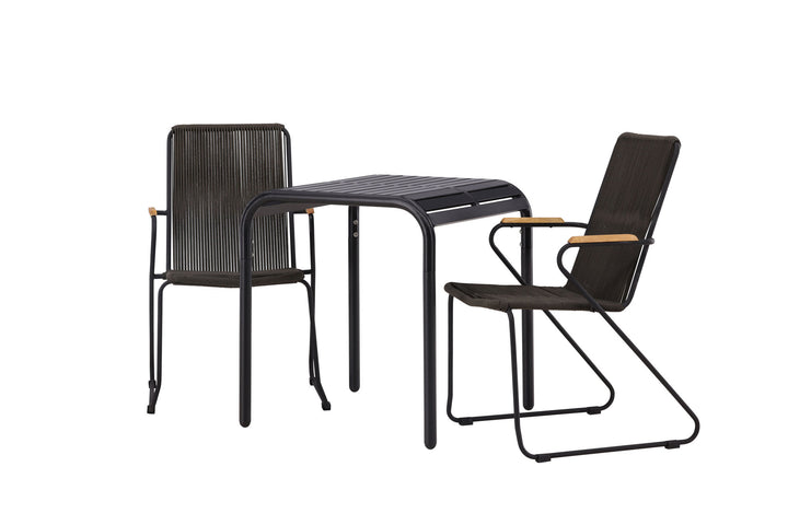 Venture Home Borneo Cafetable Aluminium - Black / Kvadrat 70*70* +Bois Diningchair Steel - Black / Dark Grey Rope _2