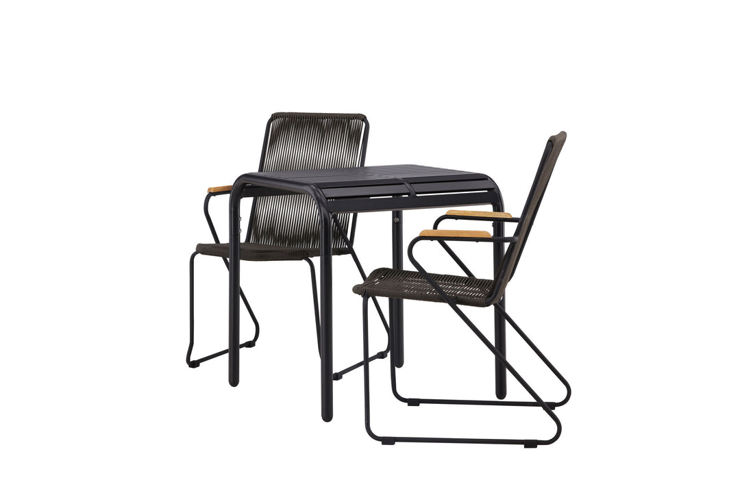 Venture Home Borneo Cafetable Aluminium - Black / Kvadrat 70*70* +Bois Diningchair Steel - Black / Dark Grey Rope _2