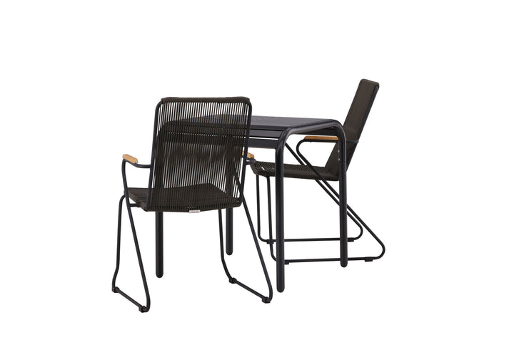 Venture Home Borneo Cafetable Aluminium - Black / Kvadrat 70*70* +Bois Diningchair Steel - Black / Dark Grey Rope _2