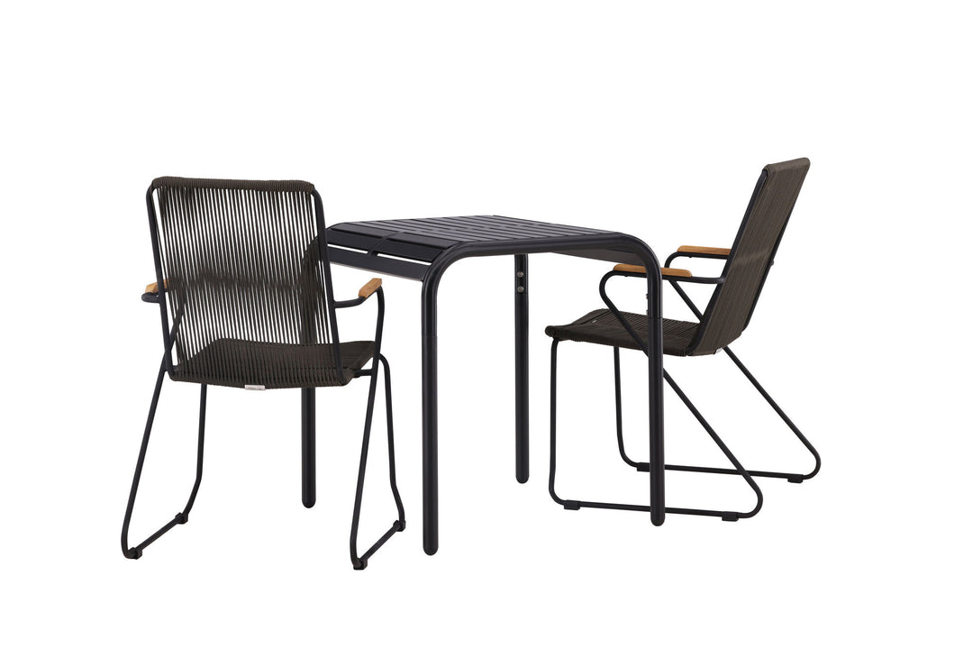 Venture Home Borneo Cafetable Aluminium - Black / Kvadrat 70*70* +Bois Diningchair Steel - Black / Dark Grey Rope _2