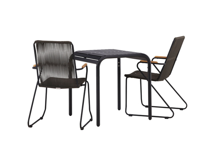 Venture Home Borneo Cafetable Aluminium - Black / Kvadrat 70*70* +Bois Diningchair Steel - Black / Dark Grey Rope _2