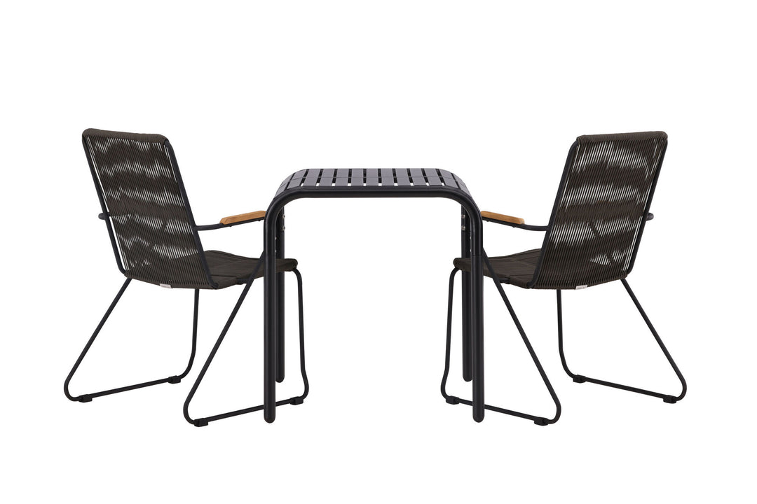 Venture Home Borneo Cafetable Aluminium - Black / Kvadrat 70*70* +Bois Diningchair Steel - Black / Dark Grey Rope _2