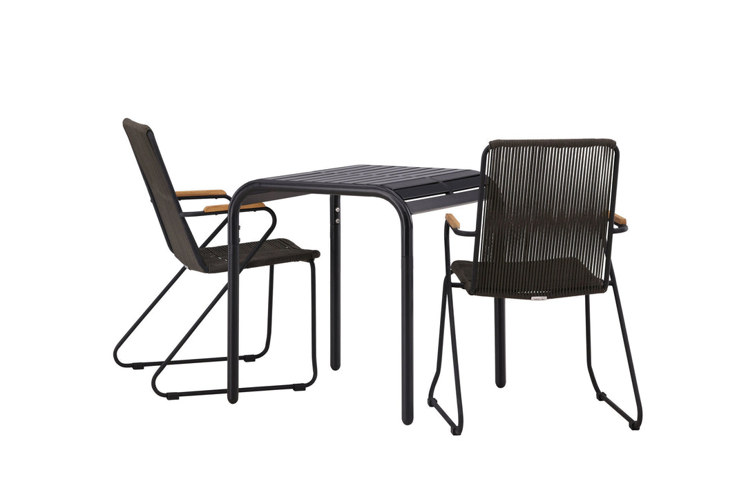 Venture Home Borneo Cafetable Aluminium - Black / Kvadrat 70*70* +Bois Diningchair Steel - Black / Dark Grey Rope _2