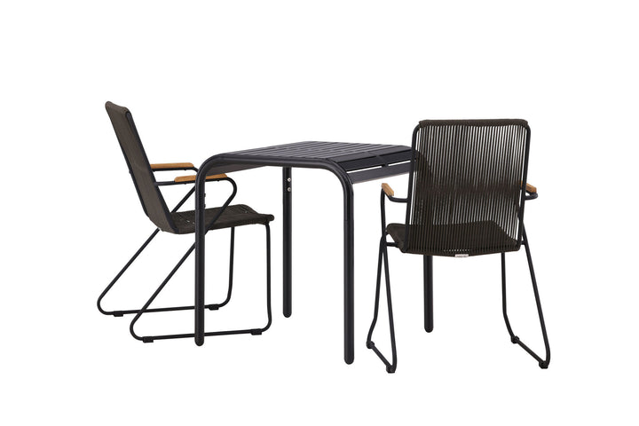 Venture Home Borneo Cafetable Aluminium - Black / Kvadrat 70*70* +Bois Diningchair Steel - Black / Dark Grey Rope _2