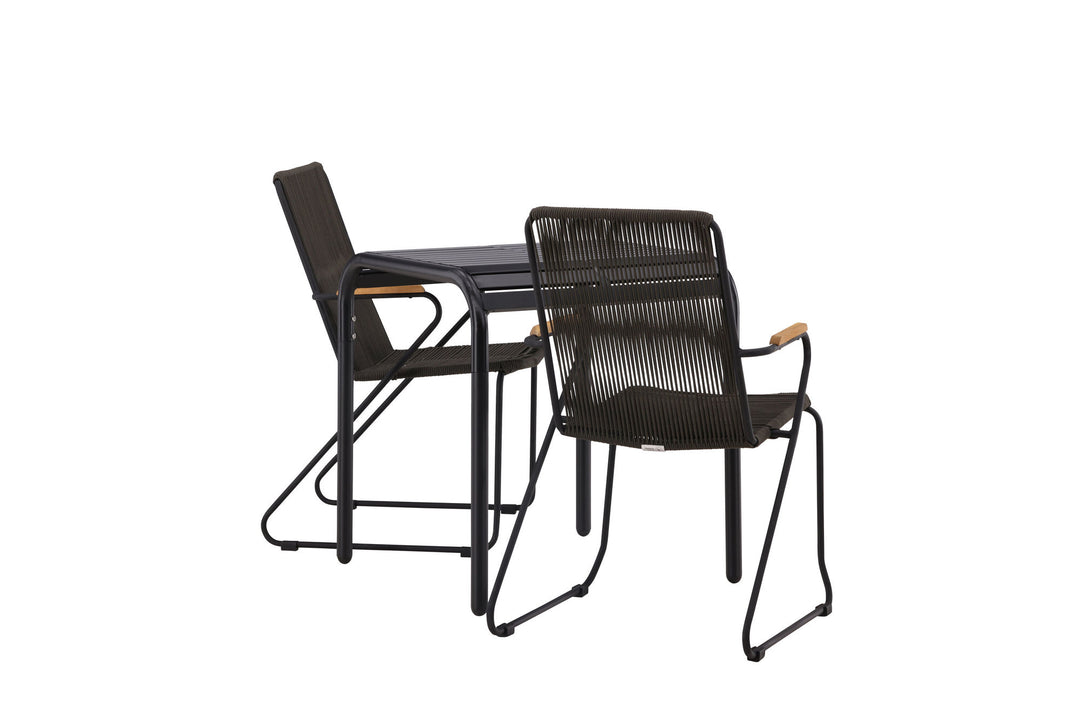 Venture Home Borneo Cafetable Aluminium - Black / Kvadrat 70*70* +Bois Diningchair Steel - Black / Dark Grey Rope _2