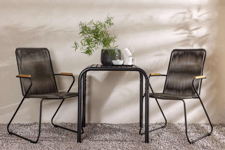 Venture Home Borneo Cafetable Aluminium - Black / Kvadrat 70*70* +Bois Diningchair Steel - Black / Dark Grey Rope _2