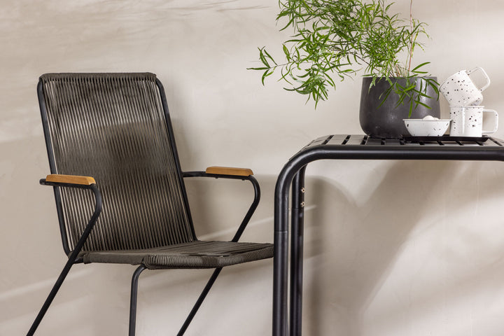 Venture Home Borneo Cafetable Aluminium - Black / Kvadrat 70*70* +Bois Diningchair Steel - Black / Dark Grey Rope _2