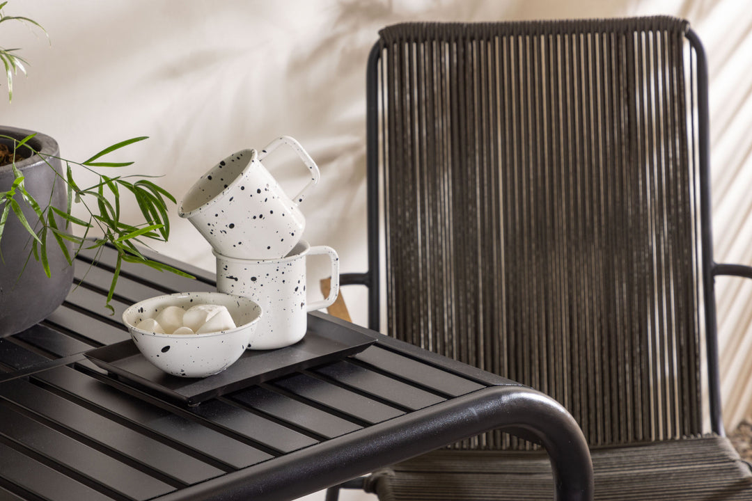 Venture Home Borneo Cafetable Aluminium - Black / Kvadrat 70*70* +Bois Diningchair Steel - Black / Dark Grey Rope _2