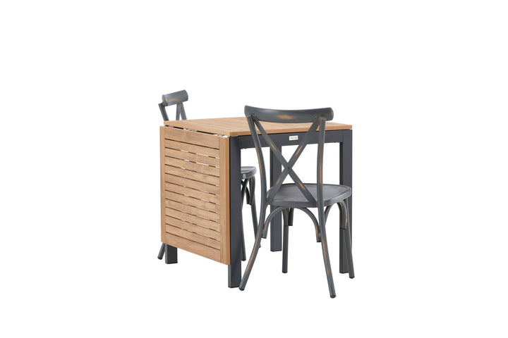 Venture Home Diego Cafetable Aluminium - Black / Brown Aintwood - Rectangular 70*70/130* +Tablas Diningchair Aluminium - Black / _2