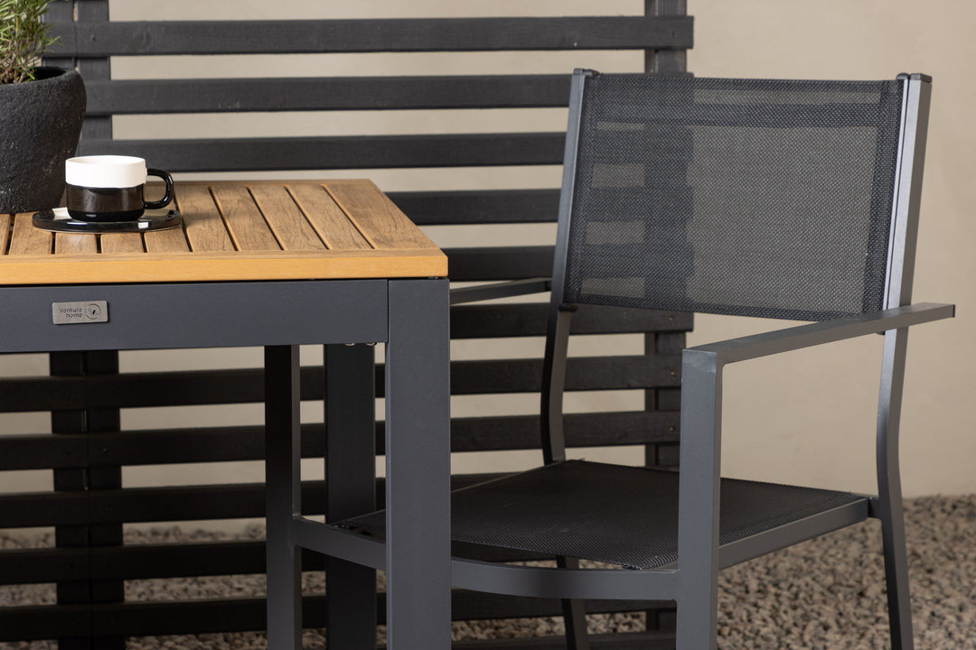 Venture Home Diego Cafetable Aluminium - Black / Brown Aintwood - Rectangular 70*70/130* +Copacabana Stacking Chair - Black/Black - Ersätter 4131-408 _2