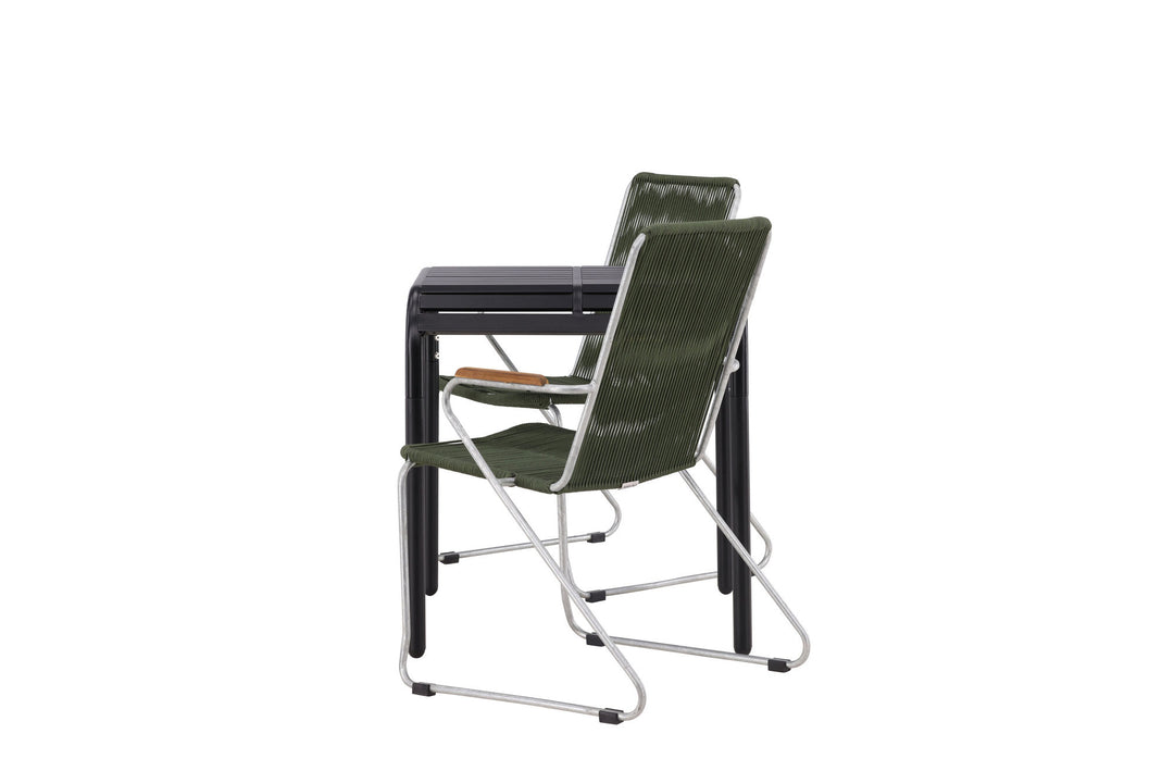Venture Home Borneo Cafetable Aluminium - Black / Kvadrat 70*70* +Bois Diningchair Steel - Silver / Green Rope _2